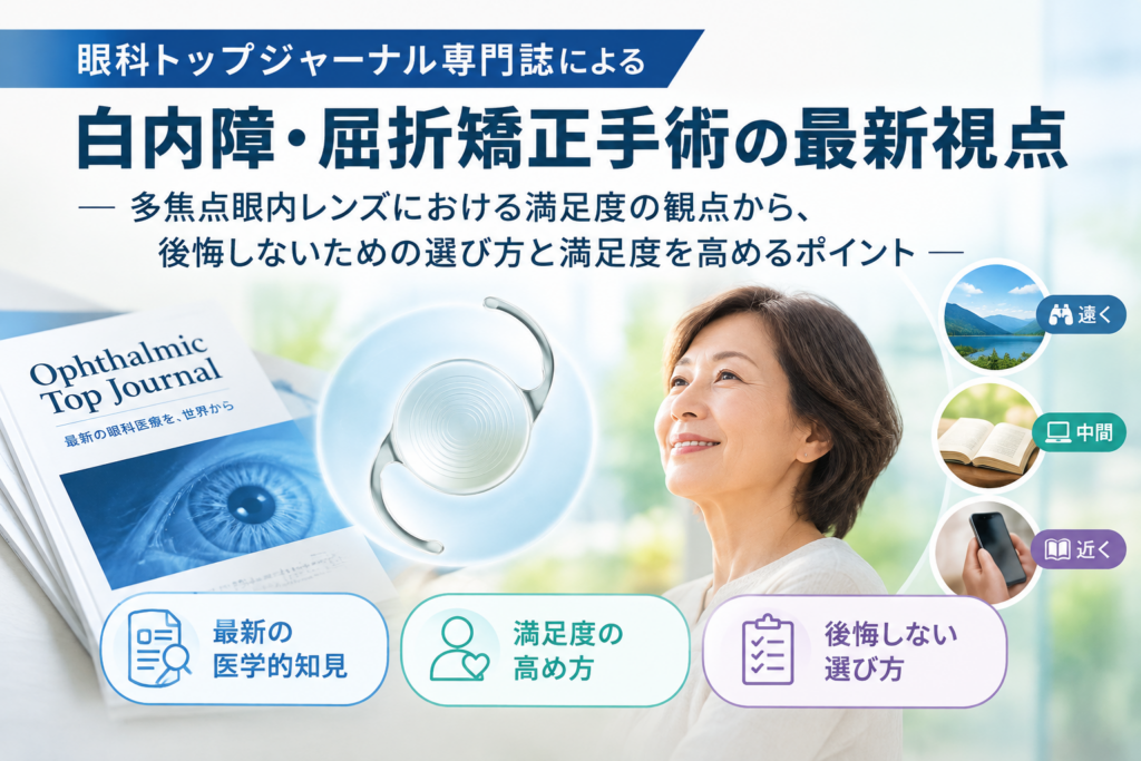 眼科トップジャーナル専門誌による白内障・屈折矯正手術の最新視点 – 多焦点眼内レンズにおける満足度の観点から、後悔しないための選び方と満足度を高めるポイント –のアイキャッチ画像
